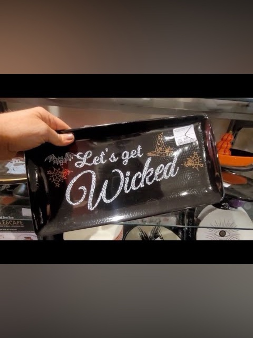 Let's Get Wicked Black Halloween Trinket Tray or Charcuterie Tray Serving Tray - Picture 1 of 4